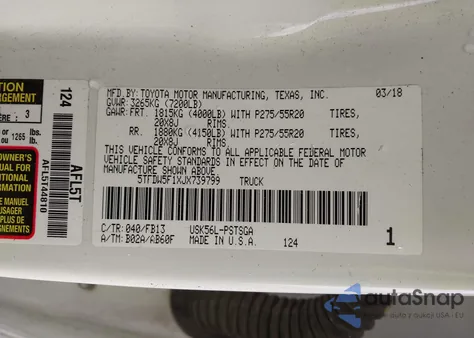 2018 Toyota Tundra Sr5 5.7L V8 from USA, damaged, VIN 5TFDW5F1XJX739799